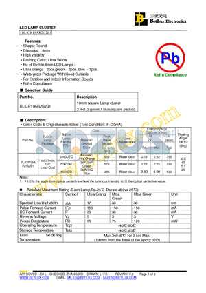 BL-CR19AR2G2B1 datasheet - LED LAMP CLUSTER