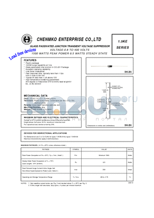 1.5KE100PT datasheet - GLASS PASSIVATED JUNCTION TRANSIENT VOLTAGE SUPPRESSOR