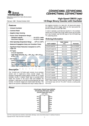 CD54HCT4060 datasheet - High-Speed CMOS Logic 14-Stage Binary Counter with Oscillator
