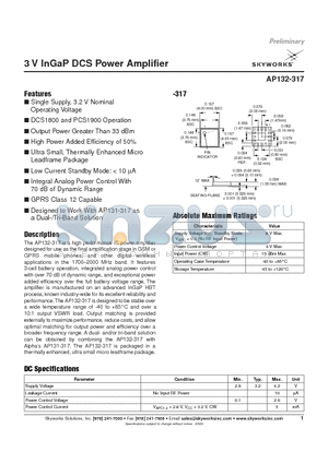 AP132-317 datasheet - 3 V InGaP DCS Power Amplifier