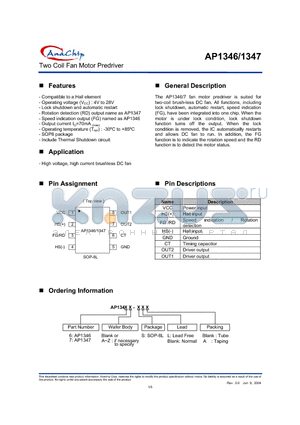 AP1346 datasheet - Two Coil Fan Motor Predriver