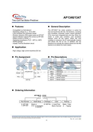 AP1346ASL datasheet - Two Coil Fan Motor Predriver
