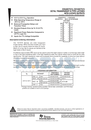 CD54HCT573 datasheet - OCTAL TRANSPARENT D-TYPE LATCHES