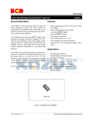 AZ809ANRTR-E1 datasheet - 3-PIN MICROPROCESSOR RESET CIRCUIT
