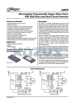 A4979 datasheet - The A4979 is a flexible microstepping motor driver with built-in translator for easy operation.