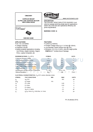 CMAD6001_10 datasheet - SURFACE MOUNT ULTRA LOW LEAKAGE SILICON SWITCHING DIODE