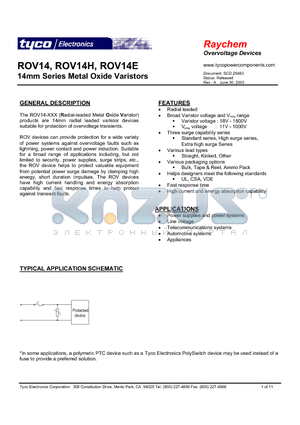 D10040-000 datasheet - 14mm Series Metal Oxide Varistors