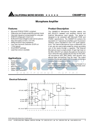 CMAMP110MR datasheet - Microphone Amplifier