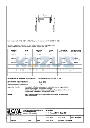 15100450 datasheet - MultiLEDs T13/4 (6mm) MF 4-Chip-LED