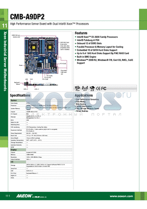 CMB-A9DP2 datasheet - High Performance Server Board with Dual Intel R Xeon Tm Processors