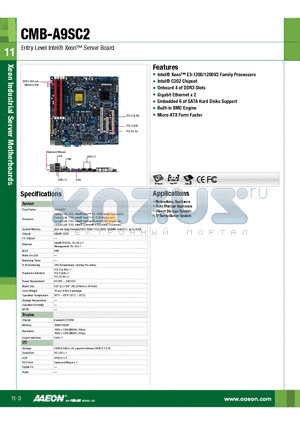 CMB-A9SC2 datasheet - Entry Level Intel R Xeon Tm Server Board