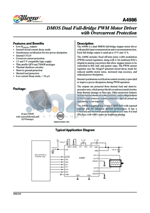A4986SLPTR-T datasheet - DMOS Dual Full-Bridge PWM Motor Driver with Overcurrent Protection