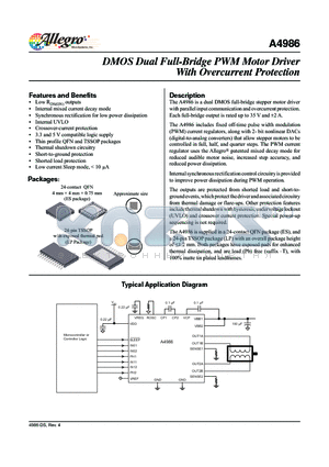 A4986_12 datasheet - DMOS Dual Full-Bridge PWM Motor Driver With Overcurrent Protection