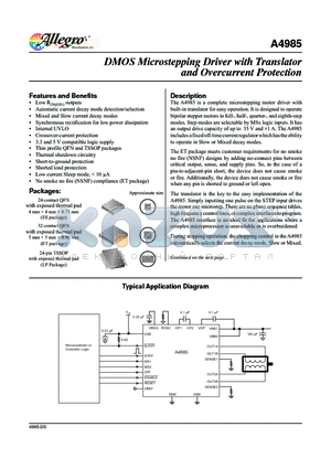 A4985SLPTR-T datasheet - DMOS Microstepping Driver with Translator and Overcurrent Protection