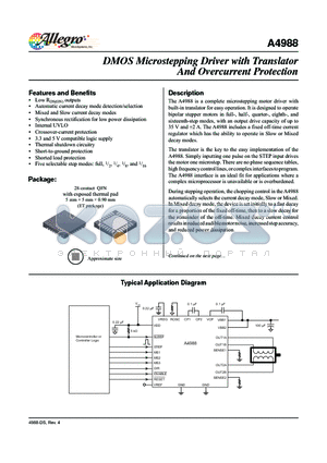 A4988 datasheet - DMOS Microstepping Driver with Translator And Overcurrent Protection