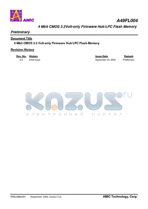 A49FL004 datasheet - 4 Mbit CMOS 3.3Volt-only Firmware Hub/LPC Flash Memory