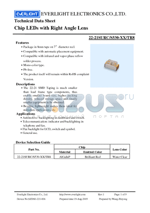 22-21SURC datasheet - Chip LEDs with Right Angle Lens