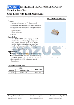 22-21-BHC-AN1P2-2C datasheet - Chip LEDs with Right Angle Lens