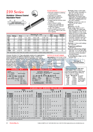 D100K2R0 datasheet - Dividohm^ Vitreous Enamel Adjustable Power