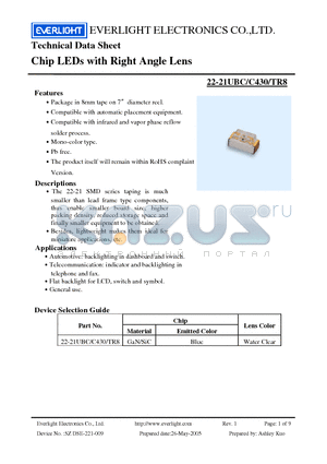 22-21UBC/C430/TR8 datasheet - Chip LEDs with Right Angle Lens
