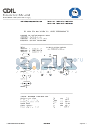 CMBD1202 datasheet - SILICON PLANAR EPITAXIAL HIGH SPEED DIODES