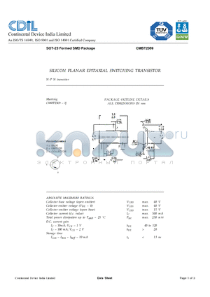 CMBT2369 datasheet - SILICON PLANAR EPITAXIAL SWITCHING TRANSISTOR