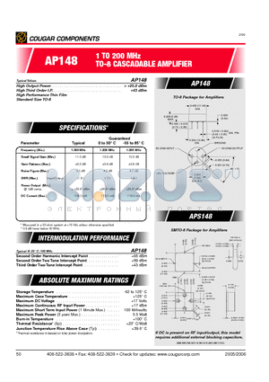 AP148 datasheet - 1 TO 200 MHz TO-8 CASCADABLE AMPLIFIER
