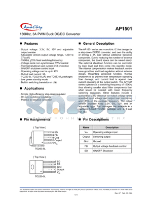 AP1501-33K5 datasheet - 150 KHZ 3A PWM BUCK DC/DC CONVERTER