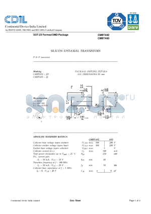 CMBTA92 datasheet - SILICON EPITAXIAL TRANSISTORS