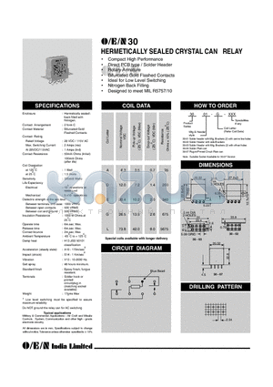 30-01-A datasheet - HERMETICALLY SEALED CRYSTAL CAN RELAY