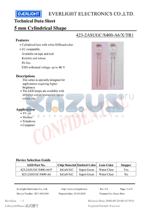 423-2ASUGC-S400-A6-X-TR1 datasheet - 5 mm Cylindrical Shape