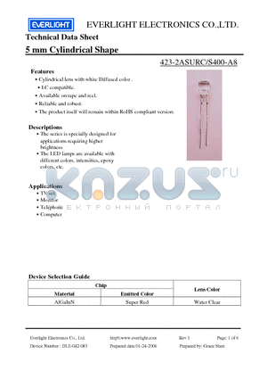 423-2ASURC/S400-A8 datasheet - 5 mm Cylindrical Shape