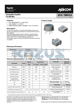 A5-6 datasheet - Cascadable Amplifier 5 to 600 MHz