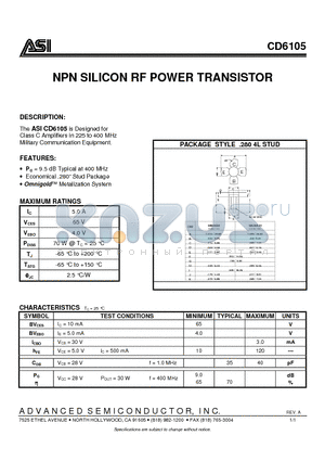CD6105 datasheet - NPN SILICON RF POWER TANSISTOR