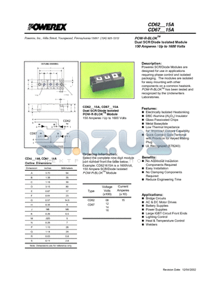 CD621615A datasheet - POW-R-BLOK Dual SCR/Diode Isolated Module 150 Amperes / Up to 1600 Volts