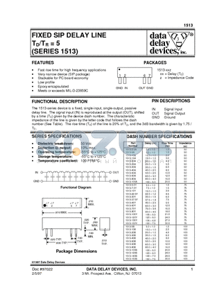 1513 datasheet - FIXED SIP DELAY LINE TD/TR = 5