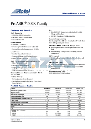 A500K270-BG208PP datasheet - ProASIC 500K Family