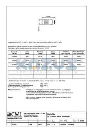 15139451 datasheet - MultiLEDs T11/2 (5mm) BA5s 6-Chip-LED