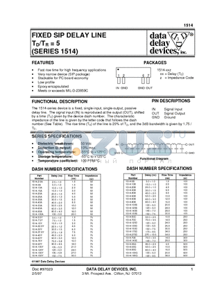 1514 datasheet - FIXED SIP DELAY LINE TD/TR = 5