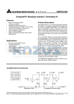 CMCPCI100 datasheet - CompactPCD Backplane Interface / Termination IC