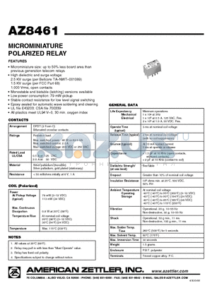 AZ8461-24 datasheet - MICROMINIATURE POLARIZED RELAY