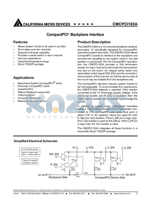 CMCPCI102A datasheet - CompactPCI Backplane Interface