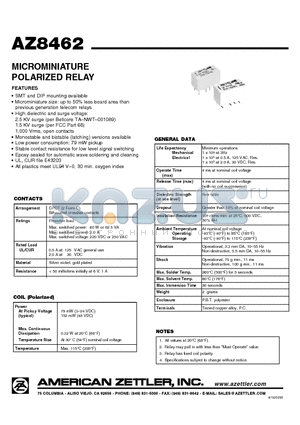 AZ8462-48 datasheet - MICROMINIATURE POLARIZED RELAY