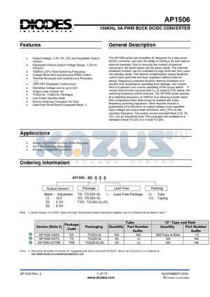 AP1506 datasheet - 150KHz, 3A PWM BUCK DC/DC CONVERTER