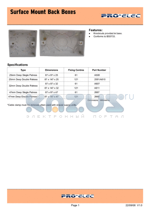 A508 datasheet - Surface Mount Back Boxes