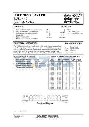 1515-40A datasheet - FIXED SIP DELAY LINE TD/TR = 10
