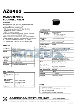 AZ8463 datasheet - MICROMINIATURE POLARIZED RELAY