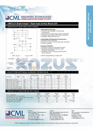 CMD12-21USOC/TR8 datasheet - CMD12-21 BrightAngle Right Angle Surface Mount LED