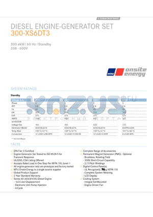 300-XS6DT3 datasheet - Diesel Engine-Generator Set