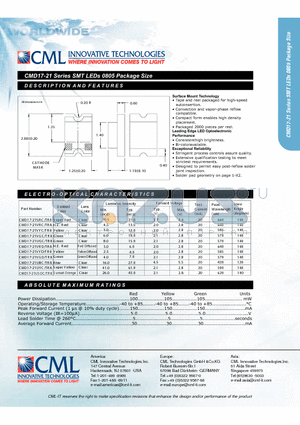 CMD17-21 datasheet - SMT LEDs 0805 Package Size